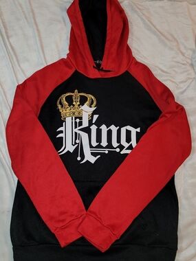 Men's Crewneck Hoodie Sweatshirt - Red and Black "King" Graphic